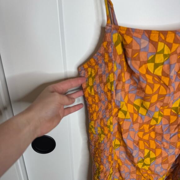 RVCA Orange Printed Retro Smocked Mini Tank Dress Sundress Size XL - Picture 3 of 6